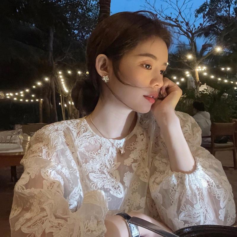 Korean Lifestyle - MEXZT Elegant Sheer White Shirts Women