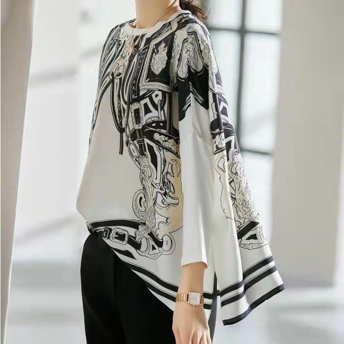 Korean Lifestyle - Simulated Silk Top with Draping Effect